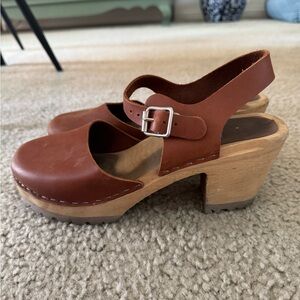 Swedish Hasbeens Brown Leather Mules